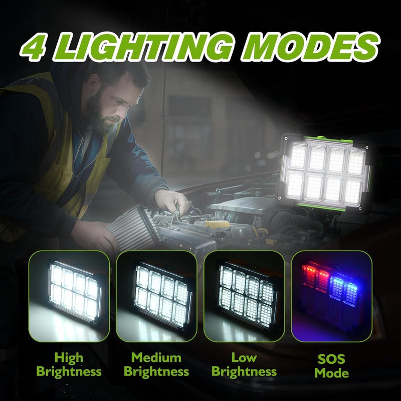 DANCINGBOAR 120W Solar Rechargeable Work Light, 144 LED 10000LM Led Work Light with 4 Modes, Portable Flood Light with Stand, IP66 Waterproof Outdoor Working Light for Emergency Mechanic Camping Repair - Image 3